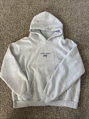 LONELY GHOST Light Gray Bow Hoodie
